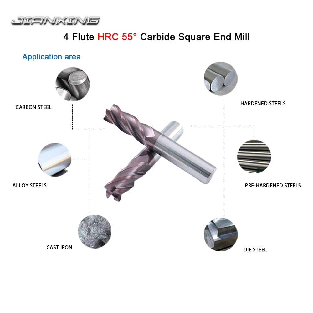 4mm 5mm 6mm Carbide Square End Mill Set,4 Flute Cutting Tools,HRC 55 Deg,Tialn Coating,Straight Shank Square Nose End Mills Cutter,CNC Router Bits,Used in Alloy Steels/Hardened Steels(1 Set)