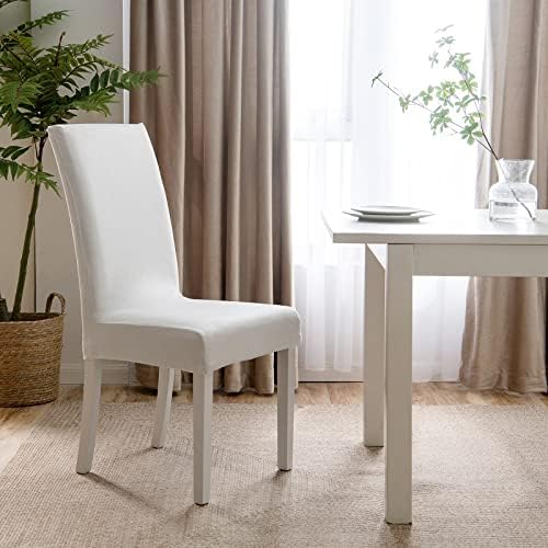 EMEMA Chair Covers Dining Room Velvet Stretchy Washable Removable Protective Seat Covers White Set of 6 Home Hotel Banquet Ceremony