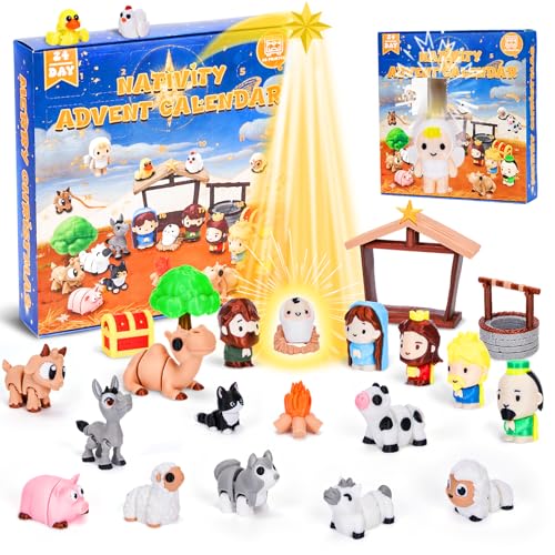 Nativity Scene Advent Calendar 2025 with Movable Figurines