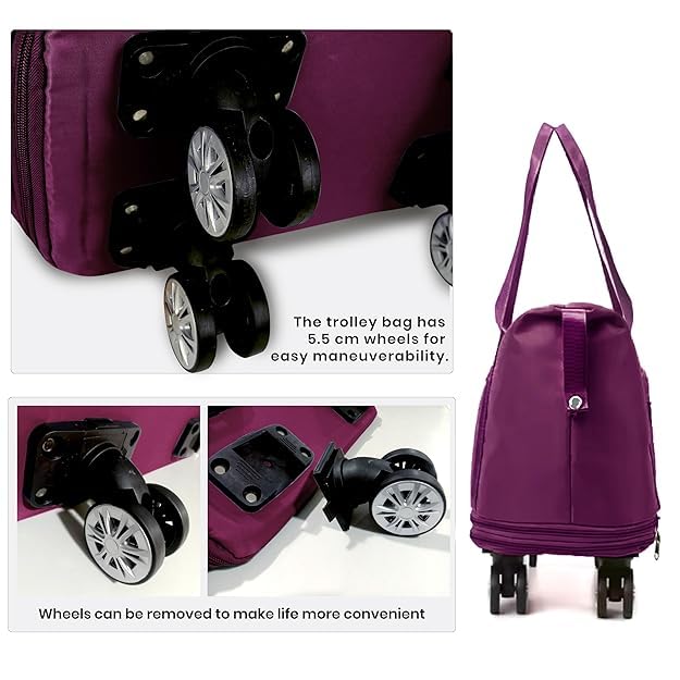 TrendyTrolley Travel Duffel Bag with Wheels Expandable Weekender Bag with Trolley Sleeve Waterproof Large Capacity Cabin Luggage for Women & Men Carry On Travel Tote 1