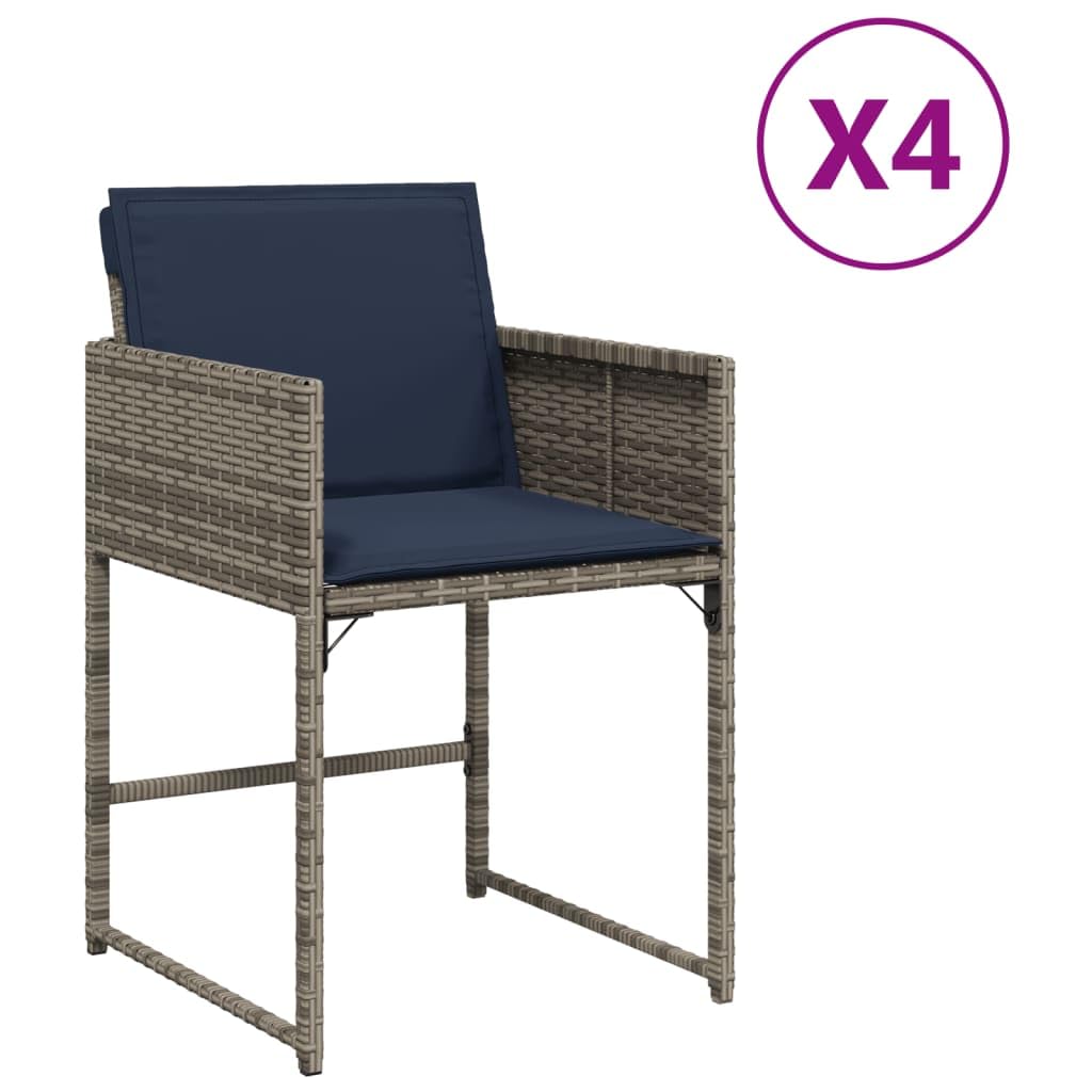 4 sillas de jardín con cojines, gris, poliratán y sillas, tumbonas con respaldo plegable y funda extraíble para exteriores