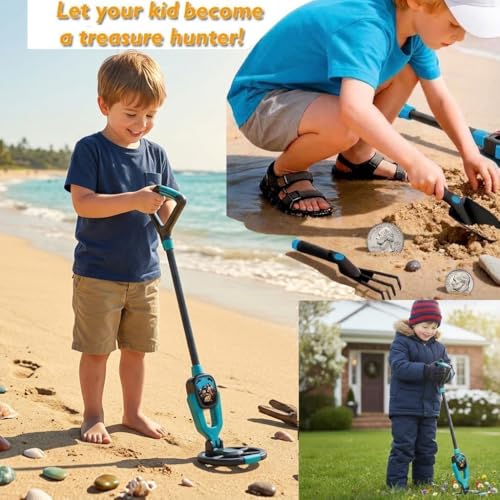 Image of Kids Metal Detector for Boys & Girls 4-10, 1lb-Metal Detector Lightweight for Kids, Adjustable Stem from 23.6 inch to 28.3 inch, 4 inch-Depth, Waterproof Metal Detector with Shovel Rake
