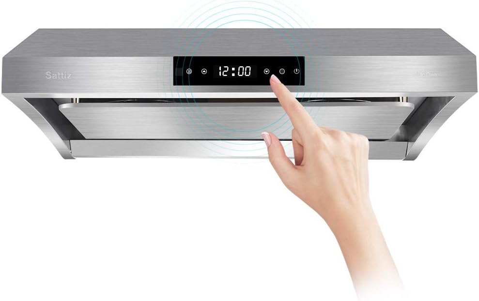 Wall-Mounted Range Hood, Sattiz 30" 860CFM Stainless Steel Under Cabinet Kitchen Bath Range Hood Vent Cooking Fan with Touch Screen Control Panel,LCD Display,High-End LED Lightsand Auto-Clean