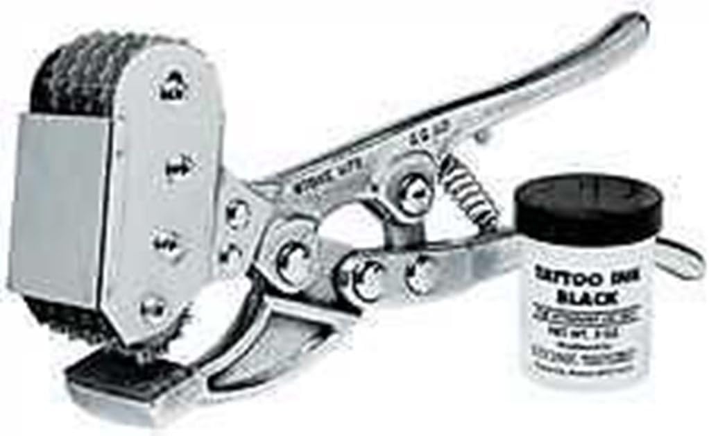 Cattle Livestock Cow PRO Rotary Tattoo Outfit 4 Chain #3700 Double Action Handle