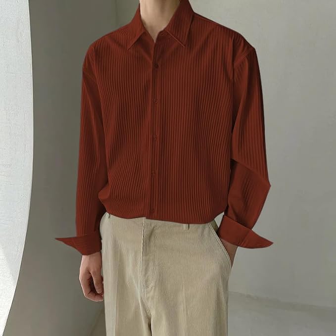 Image of GRECIILOOKS Men's Formal Button Down Shirt - Slim Fit Polycotton Shirt's for Men | Textured Full Sleeve| Business & Meeting Ready (Available in Plus Size)