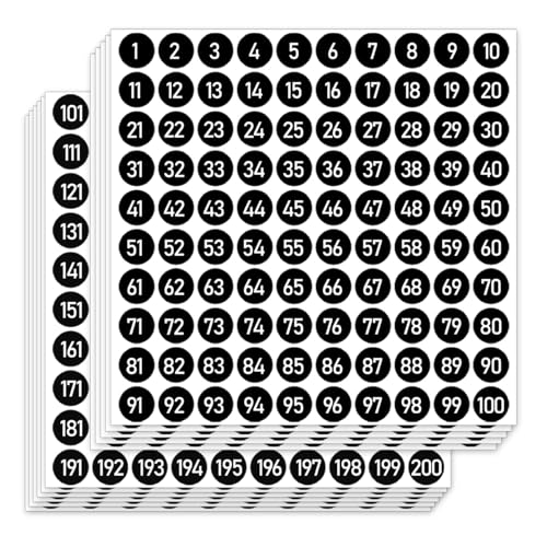 Black Number Stickers Labels 1000 PCS, 1" Consecutive Number Stickers 1-200, Vinyl Numbered Sticker, Self-Adhesive and Residue-Free, Use for Indoor and Outdoor