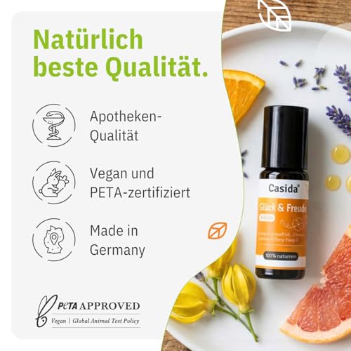 Casida Glück & Freude Roll On - für gute Laune und Lebensfreude - 100% naturreine ätherische Öle - Duftöl, Ätherisches Öl für die Aromapflege unterwegs - 10 ml