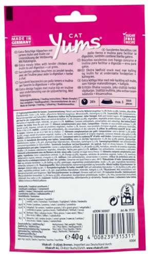 Miniatura 2 de Vitakraft Cat Yums, Premio Para Gatos, Snack Blando Relleno De Pollo Y Hierba Para Gatos, En Bolsa Resellable, Sin Azúcar Añadido 1x 40g