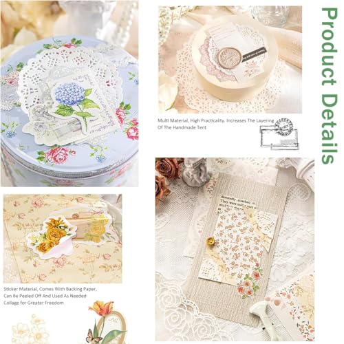 Image of HASTHIP Vintage Aesthetic Scrapbook Kit - 400pcs Vintage Floral Scrapbook Paper & Junk Journaling Stickers Set Aesthetic Decoration Note Paper Stickers for Bullet Journaling, Retro Crafts, Planner