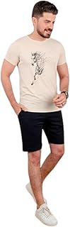 ترنج رجالي كاجوال من قطعتين – تيشيرت بأكمام قصيرة وشورت مريح، تصميم عصري بطبعة حصان، خامة قطنية عالية الجودة من ميزة