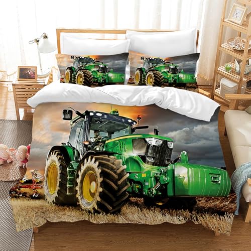 LLTTEER Housse de Couette Tracteur 140x200cm 3 Pièces,Parure De Lit Tracteur 1 Personne avec 2 Taies d'oreiller 65x65cm,Housse De Couette Microfibre pour Adolescents (Tractor 01,140x200cm)