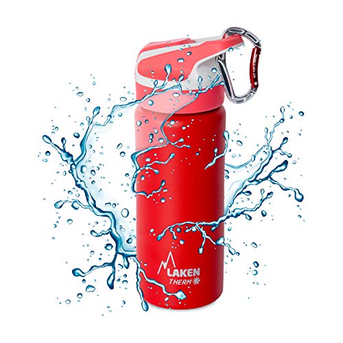 PracticFood Laken Summit Thermische fles 0,50 l in roestvrij staal, dubbelwandig vacuüm, met 6 cm karabijnhaak.