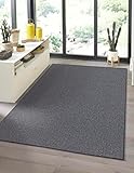 the carpet Natal Moderner einfarbiger Teppich Wohnzimmer, für die Küche geeignet, Tufting, robuster Kurzflor mit Filz-Rücken, weich & pflegeleicht, Anthrazit, 200 x 290 cm