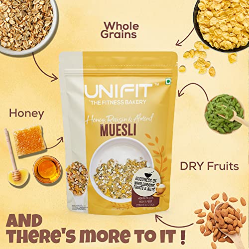 Image of UNIFIT Muesli with Honey, Raisins & Almonds | Healthy, Crunchy & Instant Breakfast Cereal | Packed with Fiber, Protein & Essential Nutrients | Ready-to-Eat, Perfect for Energy Boost | 375g