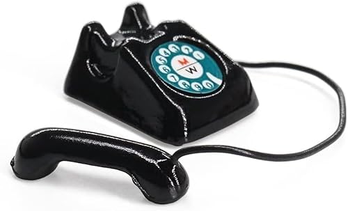 Teléfono negro en miniatura, escala 112, accesorio de casa de muñecas, decoración de escritorio de oficina vintage