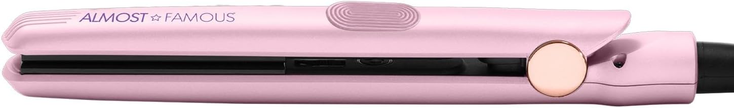 Almost Famous Living Color Mini 0.5" Flat Iron with Designer Travel Bag — Tourmaline Ceramic, Dual Voltage, All Hair Types (Pink Aurora)