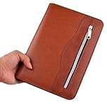 Gift for Men,SAYEEC A5 Executive Conference Folder Travel Portfolio Ringbinder Folio Zip Around PU Leather Loose Leaf Refillable Lined Paper Business Notebook Zipped Organiser with Calculator(Brown)