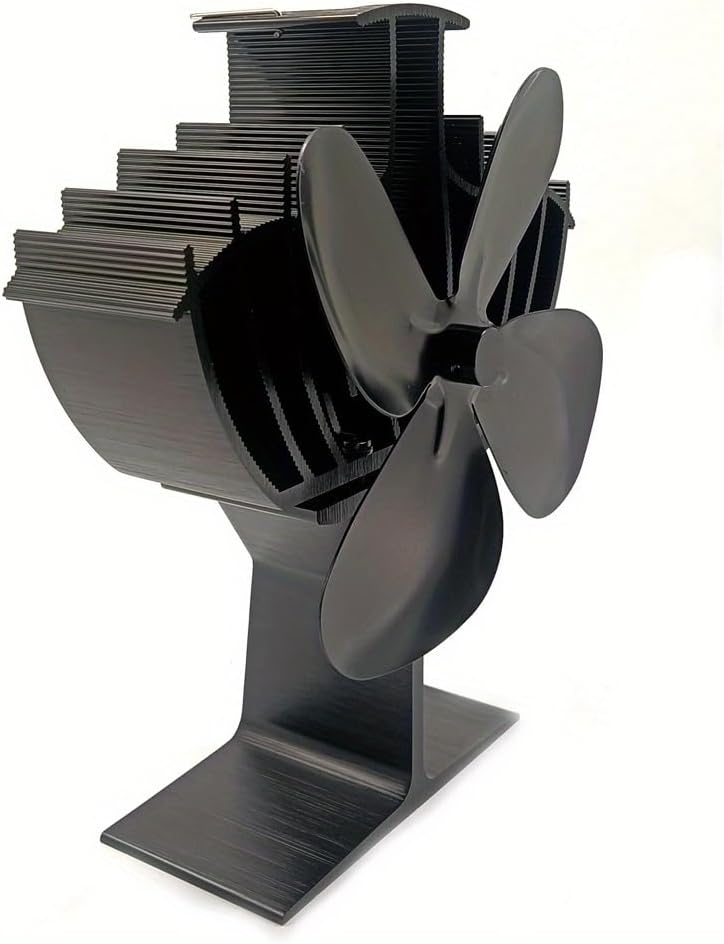 4-Blade Stove Fan, Heat Powered Wood Stove Fan with Large Aluminum Heat Sink, Eco-Friendly Circulating Fan for Log Burner/Fireplace/Wood Burning Stove, No Batteries Required