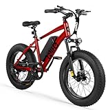 Qlife Racer Fat tire Electric Bike for Adults - 28MPH Mountain Ebike with Peak 1200W Brushless Motor, 499Wh Removable Battery, 20X4.0 Tire Step Over E-MTB with 7-Speed Red