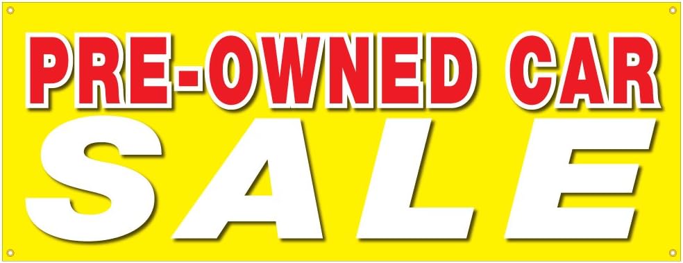 Preowned Car Sale Yellow Banner Used Sales Dealership Retail Store Sign 24x72