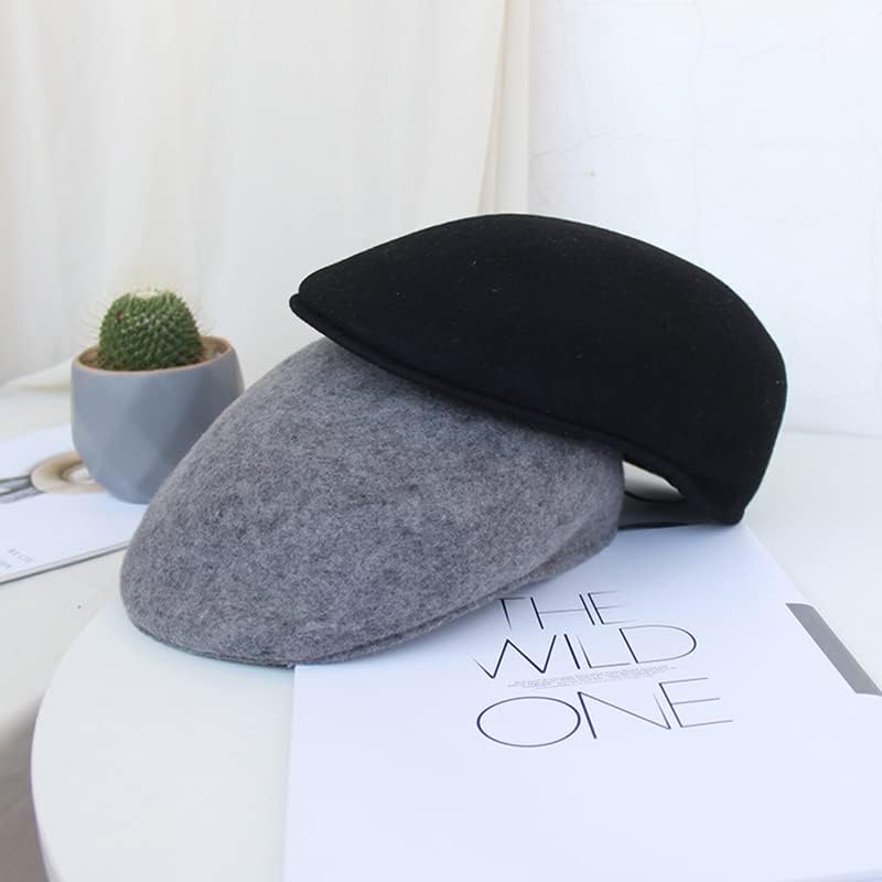 Miniatura 4 de HHF Gorras y sombreros de otoño e invierno Gorra clásica con pico de color sólido, Boina retro de pintor salvaje Sombrero octogonal de lana