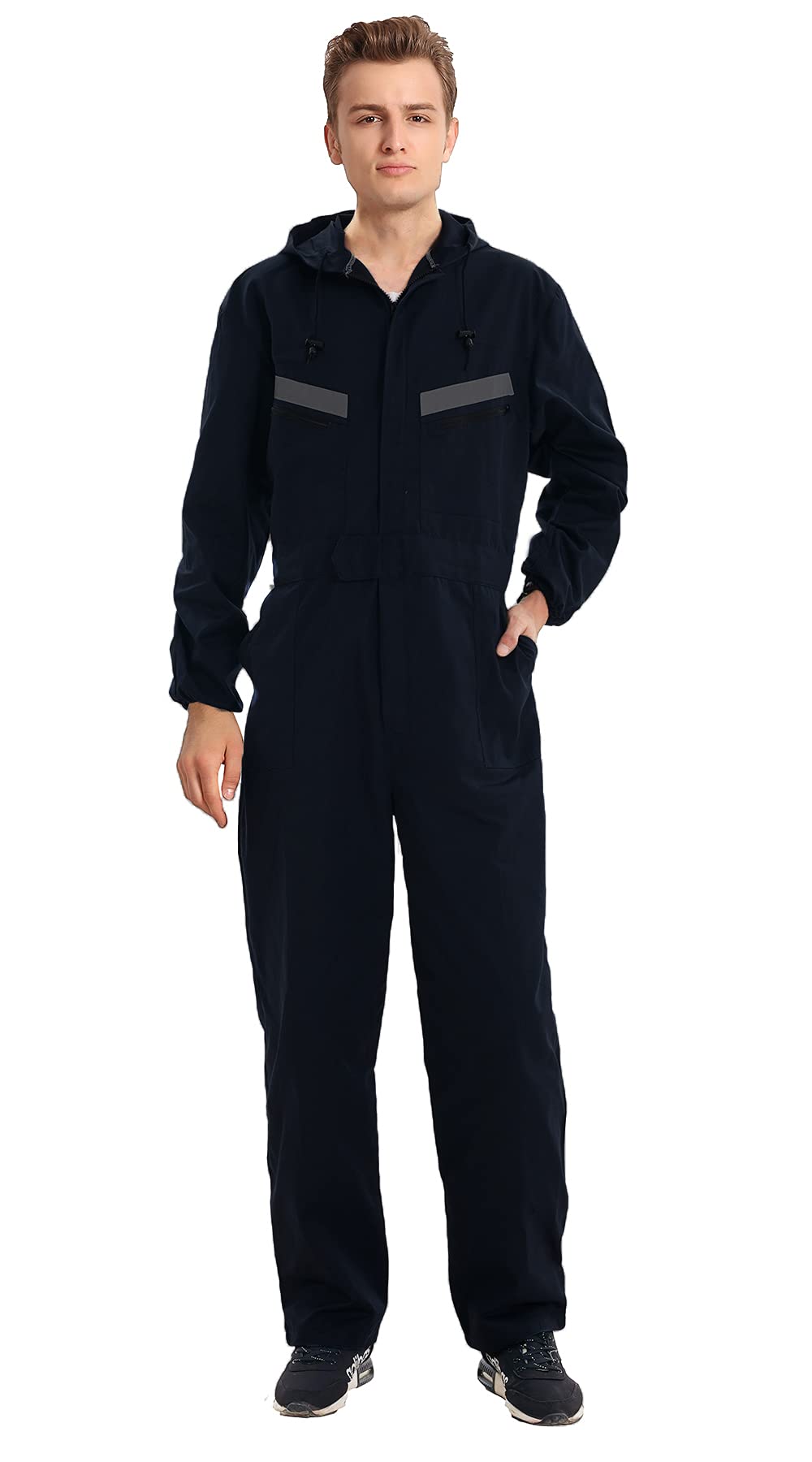 Combinaison de Travail à Capuche pour Hommes Salopette de Travail d'Atelier Vêtements de Travail Mécaniciens Bleu de Travail Réfléchissant Combinaison Travail