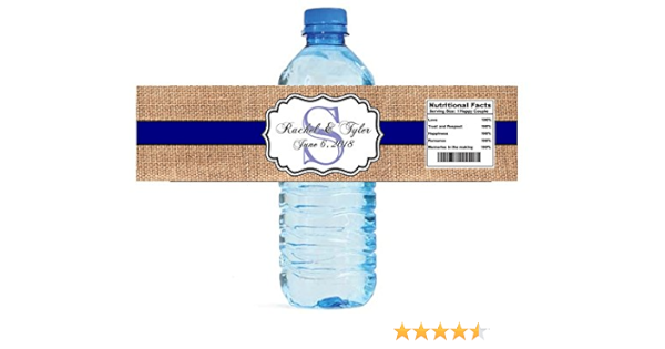100 Burlap and Navy Blue Stripe Wedding Anniversary Engagement Party Bridal  Shower Water Bottle Labels 8
