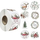 500 calcomanías redondas de Navidad de 2,5 cm, rollo de calcomanías de Navidad redondas autoadhesivas para hacer tarjetas, sellar, sobres, envolver regalos, calcomanías de fiesta de Navidad