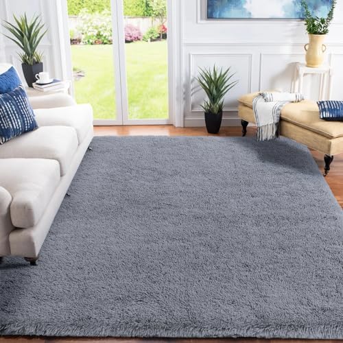 XSIVOD Large Grey Rug Living Room, Super Soft Bedroom Rugs Area Rugs for Living Room Floor Carpet, Luxury Fluffy Shag Lounge Rug Ideal for Bedroom, Nursery, Kids Baby Room, 200x300cm