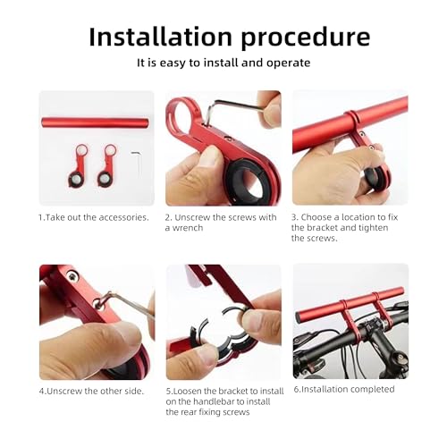 Bicycle Handlebar Extender, 11.8in Double Bike Handlebar Extension Rack,Multifunctional Aluminum Alloy Bracket Extension for Headlight,Holding Bicycle Speedometer, GPS (30 cm Crimson)