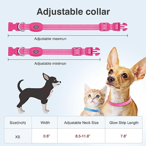 Wiederaufladbares LED-Welpenhalsband, YFbrite LED-Katzenhalsband, Bequem Leuchtende Welpenhalsbänder, Verstellbares Reflektierendes Welpen-Gehlichthalsband für Sicherheit (Rosa, XS)