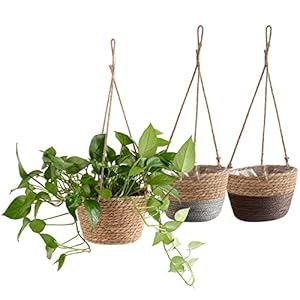 3Pcs Hangende Plantenmand,Liwein Katoenen Touw Plantenmand Zeegras Plantenmand Geweven Plantenpot Zeegras Plantenbak met Lang Hangend Touw voor Binnen Buiten Hangende Plantenmand