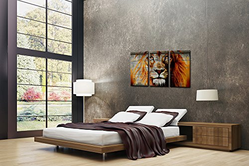 Large 3 Panel African Animal Canvas Picture Wall Art Vintage Lion Street Graffiti Canvas Prints Artwork For Home Offfice Men Cave Living Room Decoration Stretched And Framed Ready To Hang 16"X32"X3 #TOP4