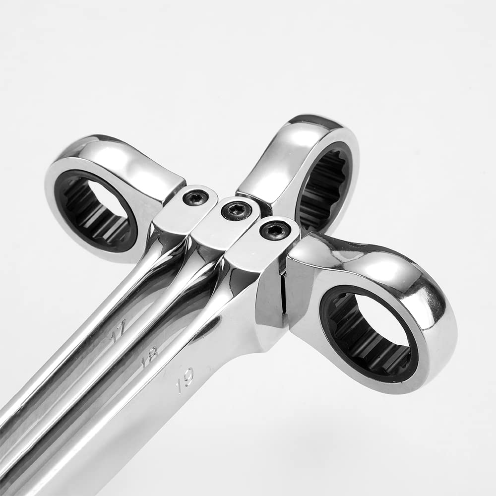 Tightspot - Set di chiavi a cricchetto a testa flessa, 8-19 mm metriche CR-V ad accesso rapido con cassetta degli attrezzi portatile (12 chiavi a testa piatta Matt Flex)