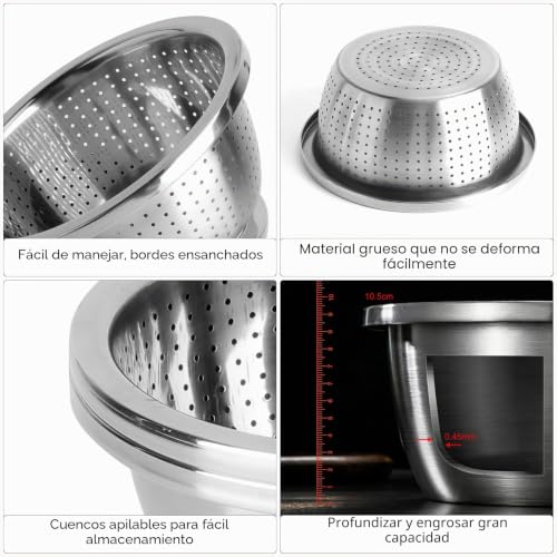 Miniatura 7 de Colador De Cocina Con Bol De Acero Inoxidable 22 Cm Escurridor Verduras Y Escurridor Pasta Diseño De Doble Capa Colador Acero Inoxidable Resistente Y Apto Para Arroz Frutas Verduras Ensaladas