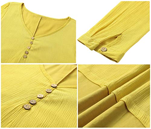 WSLCN Vestido Feminino de Algodão e Linho Irregular Manga Longa Camisa Blusa longa Longa Casual Solt