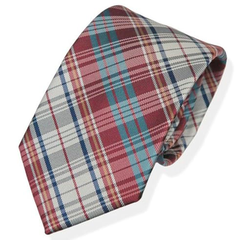 [フェアファクス] ネクタイ (ワインレッド×オフホワイト×ターコイズブルー×ネイビー×ペールオレンジのチェック柄ネクタイ) FAC-145