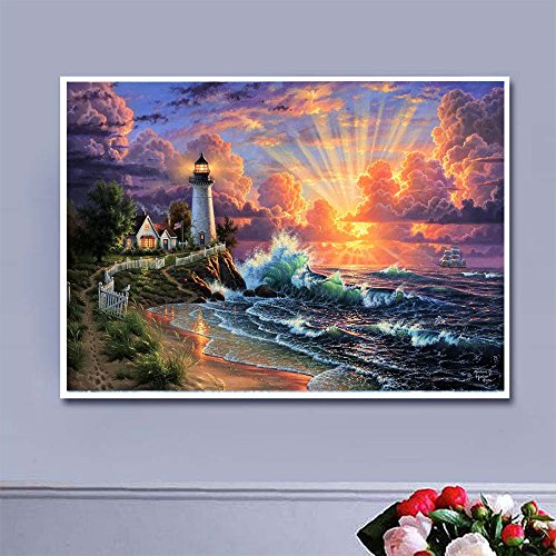 Vansiho Diy Full Drilling Diamond Painting Cross Stitch Crafts Kit, Home Living Room Decorations.seaside Lighthouse(45X30Cm/18X12Inch) #TOP1