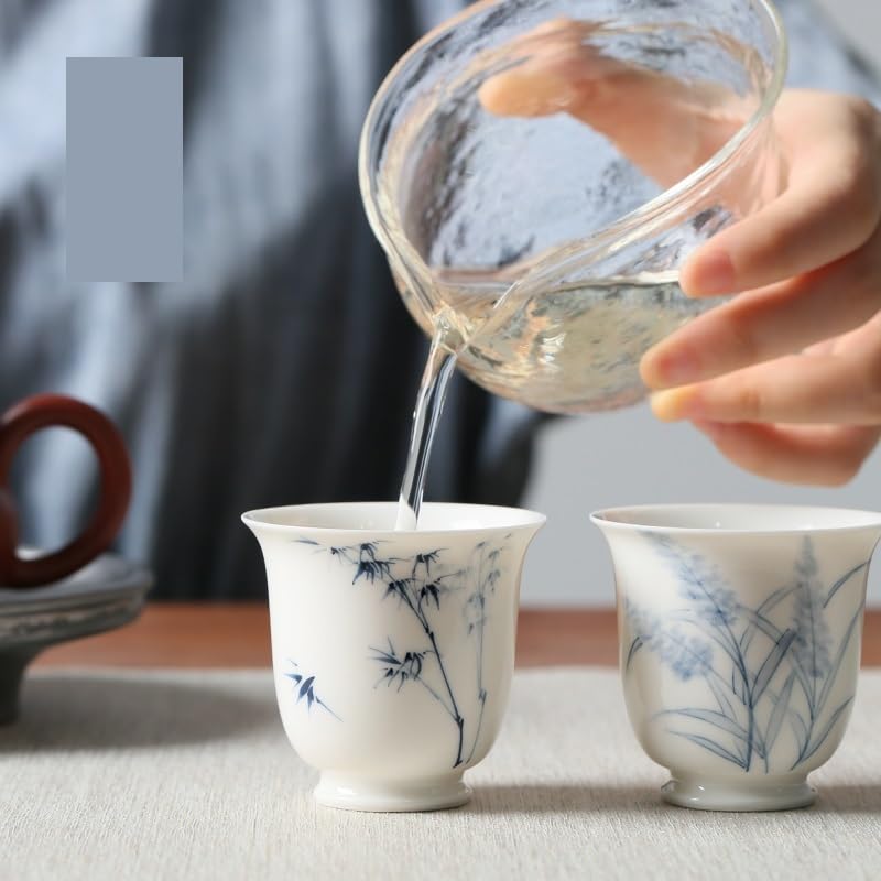 Matcha-Becher Weiße Porzellan handbemalte Teetasse blau und weiß Keramik Host Cup Home einfache Teetasse Einzeltasse Reise Kaffeetasse Teeservice Tee-Ei Becher(B)