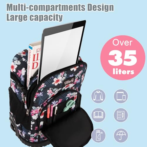 Tilami Rolling Backpack for Kids 18 inch Boys and Girls Laptop Backpack,Flowers by Tilami - Image 3