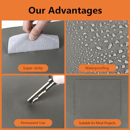 OcePor Self Adhesive Leather Repair Patch, 16 x 60 inch Leather Repair Tape, Patches for Furniture, Vinyl Leather Repair Kit for Couches, Boat Seats, Furniture, Cars(Dark Gray) - Thumbnail 3