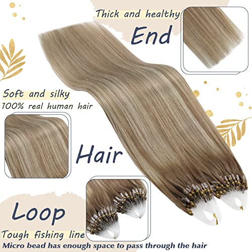 Ugeat Micro Link Hair Extensions Human Hair Highlight Blonde Hair Extensions #9A/60/9A Remy Brazilian Human Hair Extensions Microbead Hair Extensions Human Hair 1G/1S 50G 20 Inch #TOP1