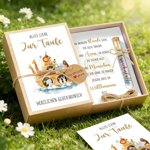 Taufegeschenk Geldgeschenke zur Taufe Inklusive Alles Liebe zur Taufe Karte Geschenkbox Kunststoff Reagenzglas Jutesäckchen Taufgeschenk Luxuriöse Geschenkbox mit Grußkarte für Jungen Mädchen