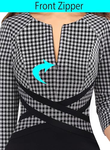 Image of VFSHOW Womens Work Business Casual 3 /4 Sleeve Slimming Fitted Front Zipper Crisscross Waist Office Party Pencil Sheath Dress