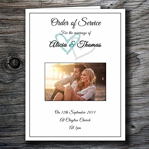 Pack of 10 Personalised Handmade Order of Service Booklets- 4,8 or 12 Pages- Printed with Your own Photo! (12 Pages)