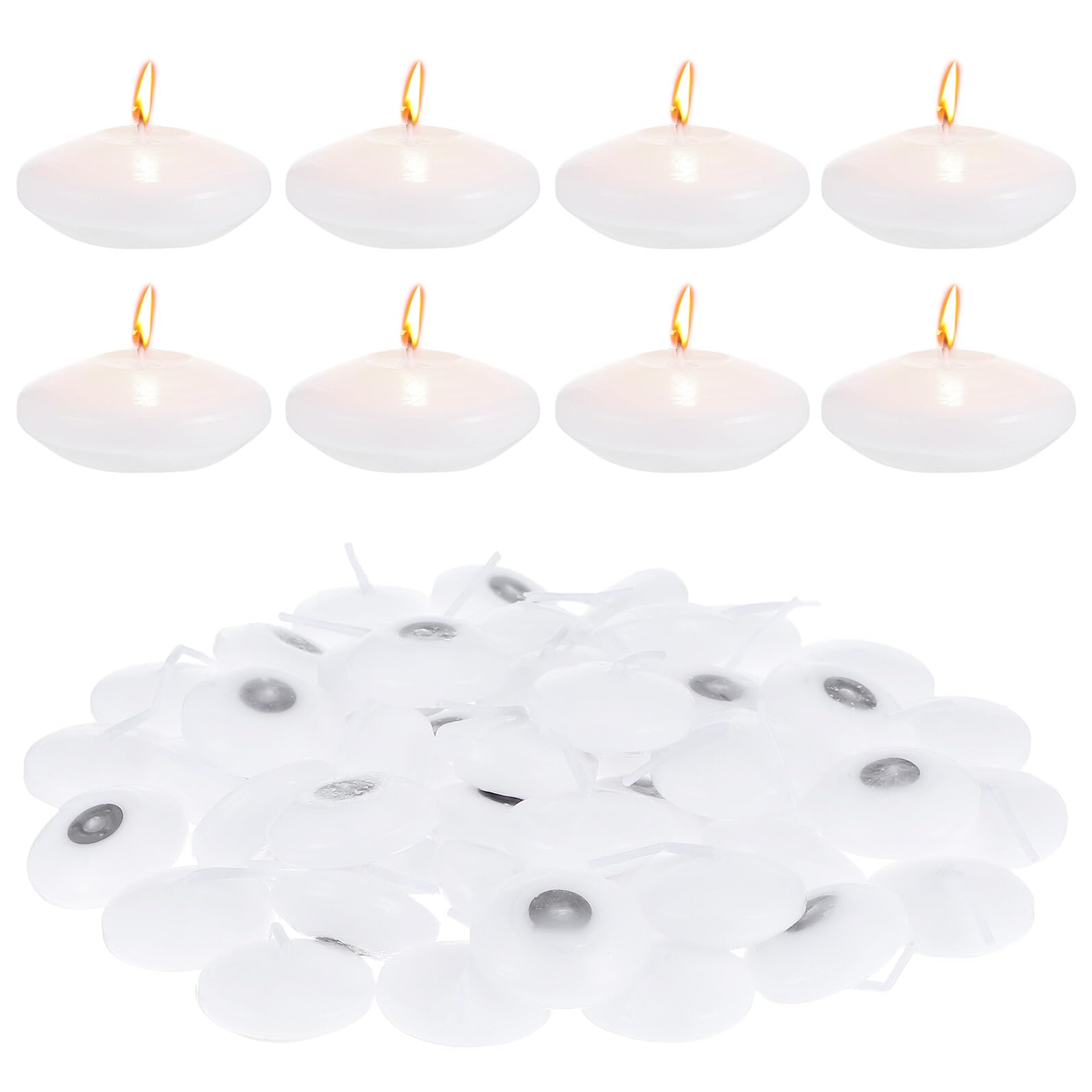 NUOBESTY 50 Pezzi 50 Candele Galleggianti Bianche a Disco Mini per Matrimonio, Decorazioni Romantiche per Eventi e Feste, Luce Calda da 1,5 Ore per Centrotavola e Ambientazioni Speciali