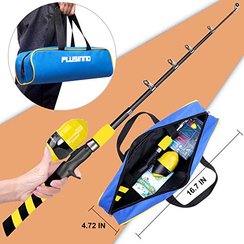 PLUSINNO Conjunto de varão de pesca infantil, varão de pesca telescópico portátil e carretel – com c