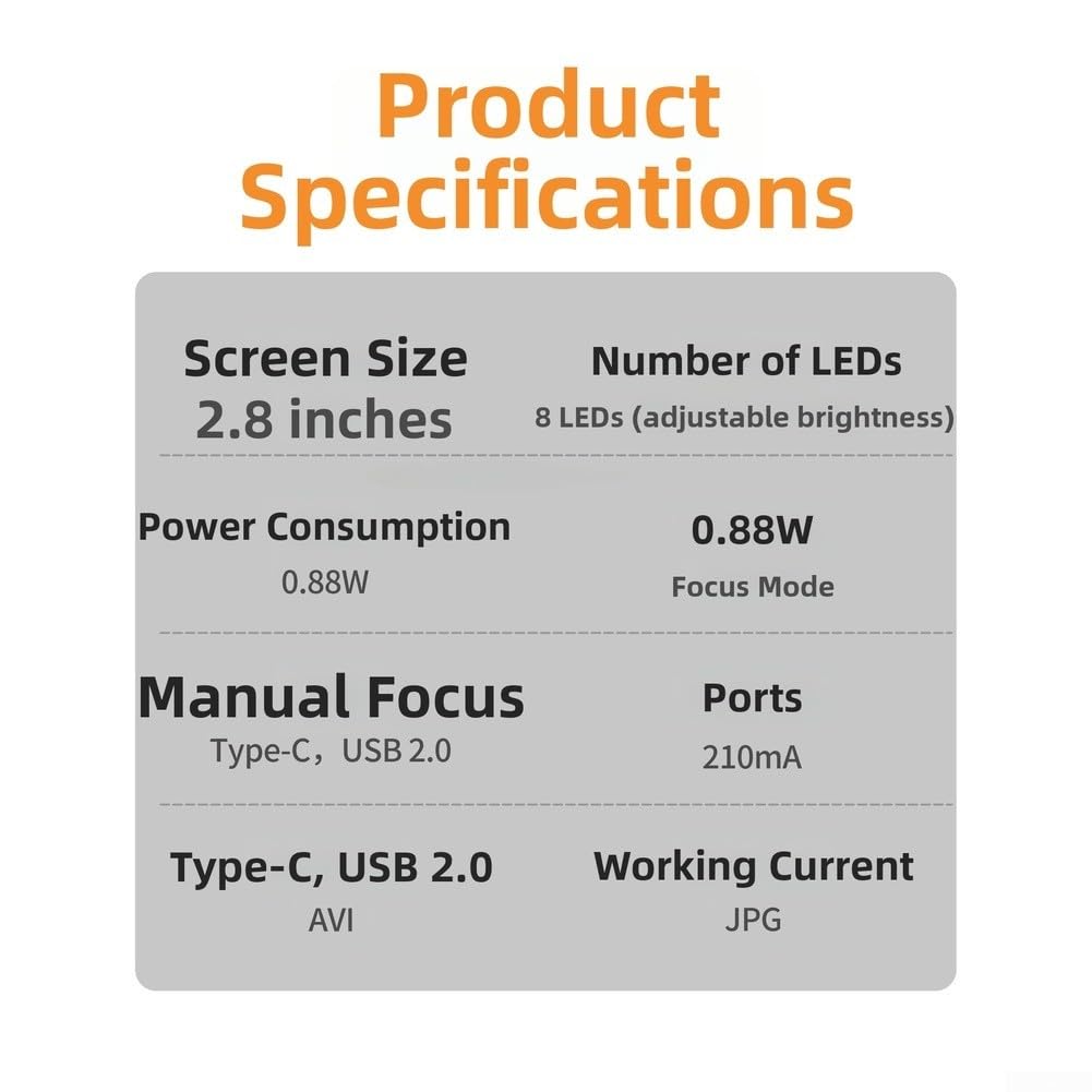 Digitales Mikroskop mit 2,8-Zoll-IPS-Display, Schiebe- und 8 LED-Lichtern, USB-C Aufladbar für Gemologie und Biologie, Schwarz