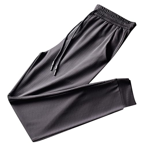 Drawstring Pants Men Solid Color Elastic Waist Long Trousers Breathable Comfort Lightweight Pants Leisure Trousers