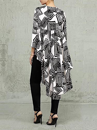 Zanzea Women's Irregular Hem High Low Asymmetrical Top Long Sleeve Casual Ruffle Print Blouse Shirts Tunic 6-Black Large #TOP3